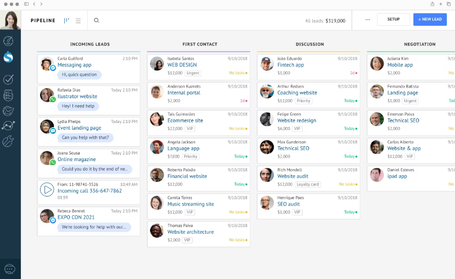 Kommo messenger-based CRM dashboard interface
